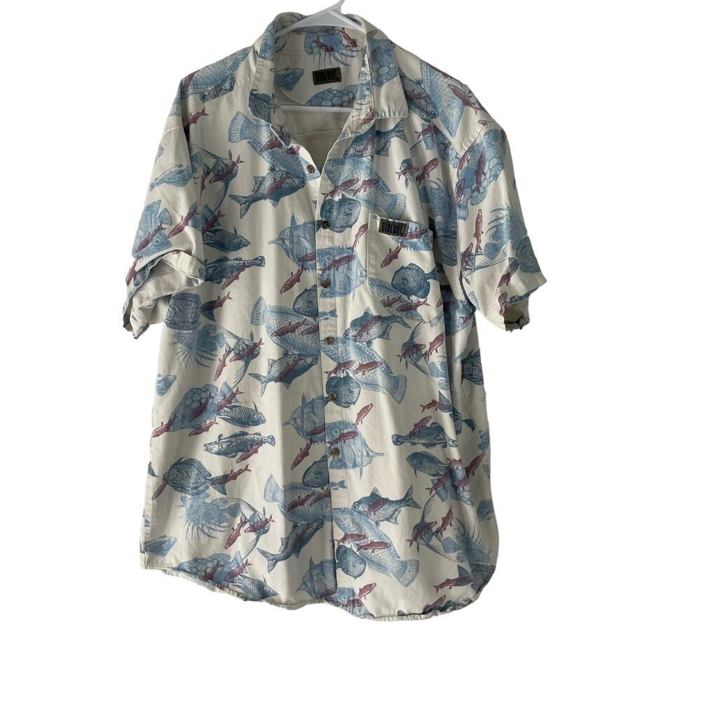 Side Out Vintage 90s Men's Size XL Beach Fish‎ Button Up Shirt
